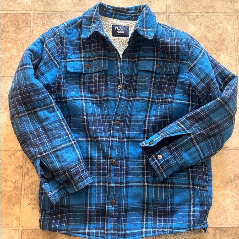 Blue Plaid Flannel Jacket, size large 10-12